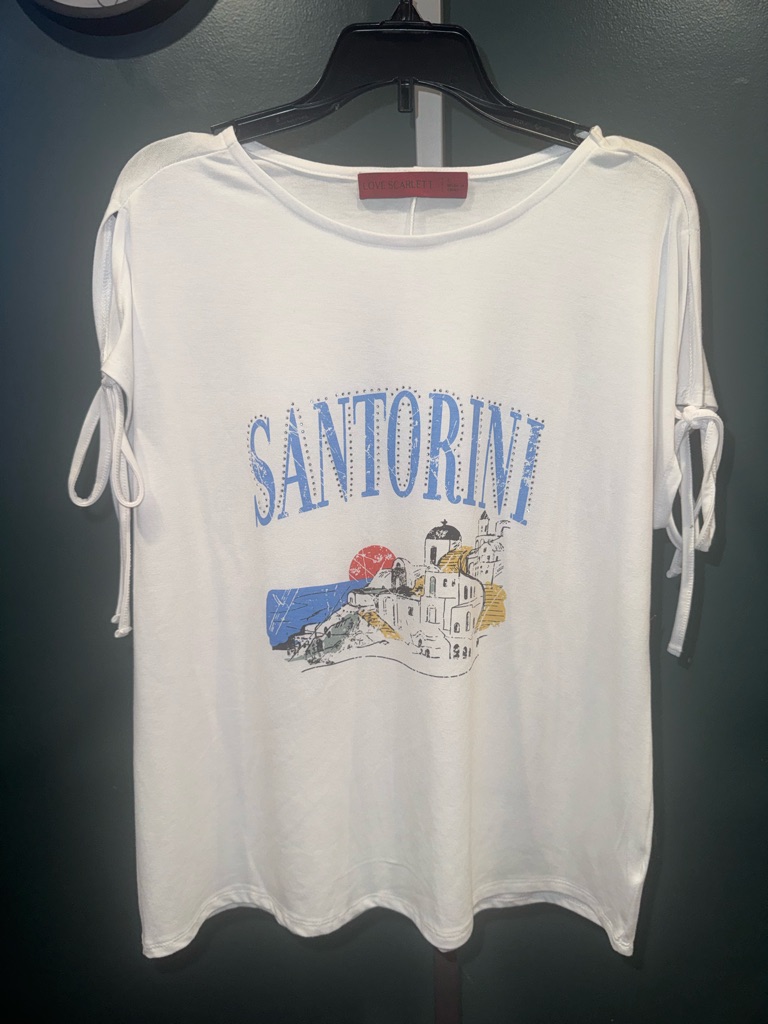 Santorini Graphic Tie-Sleeve Short Sleeve Tee - White